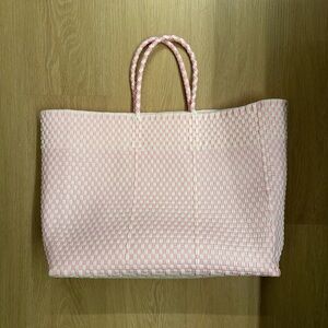 Handmade Pink and White Woven Tote Bag